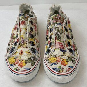 Blowfish Malibu Womens Off White Multicolor Roses Canvas Slip On Sneakers Size 7